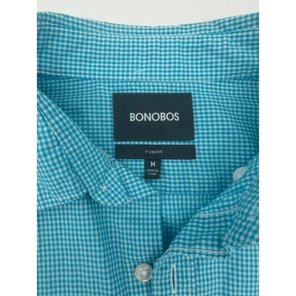 Bonobos Men Button Down Shirt Checkered Slim Fit Sz M Cotton Blue Made in India - Picture 4 of 6